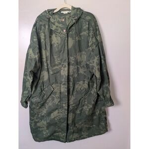 H&M Womens Size L Green Floral Print Hooded Parka Jacket
